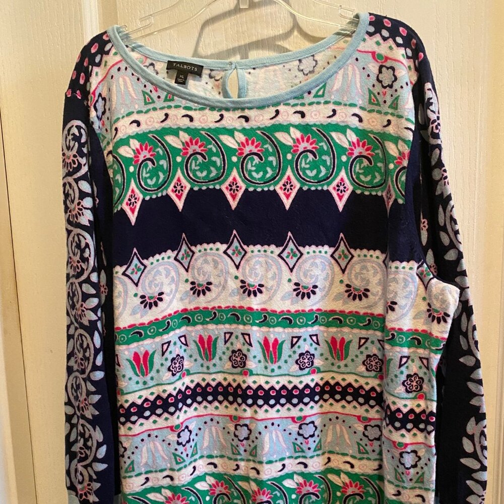 Talbots Crewneck Long Sleeve XL Women Sweater Navy Blue Green